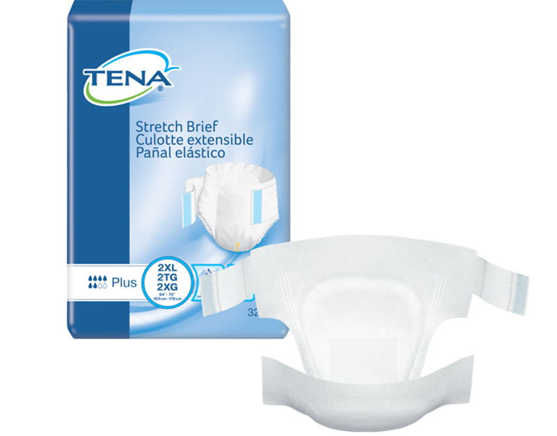 TENA Stretch Plus Incontinence Brief, Moderate Absorbency, 2X-Large, 61090, Case of 64
