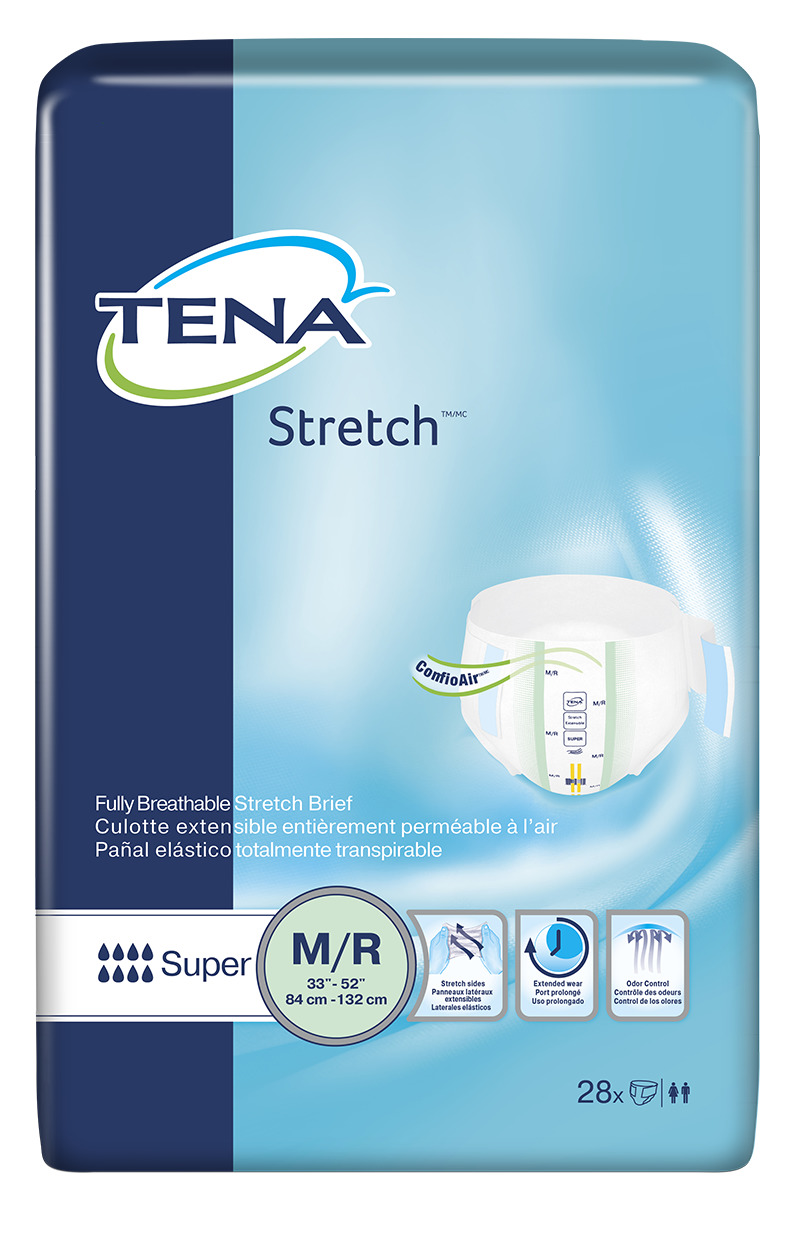 TENA Stretch Super Incontinence Brief, Maximum Absorbency, Medium/Regular, 67902 Case of 56