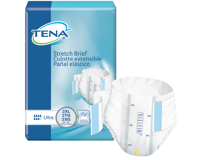 TENA Stretch Ultra Incontinence Brief, Moderate Absorbency, 2X-Large, 61390, Pack of 32