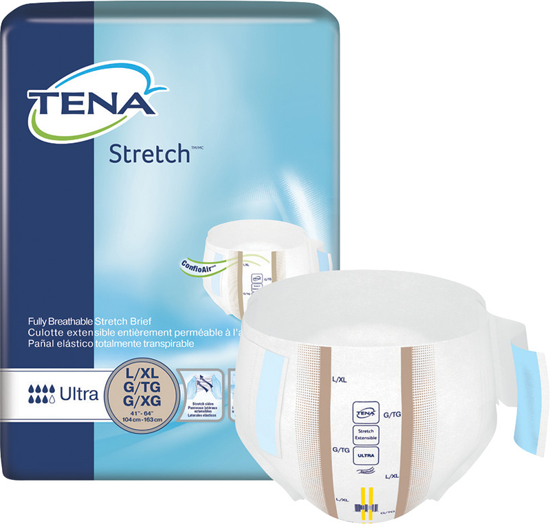 TENA Stretch Ultra Incontinence Brief, Moderate Absorbency, Large/X-Large, 67803, Case of 72