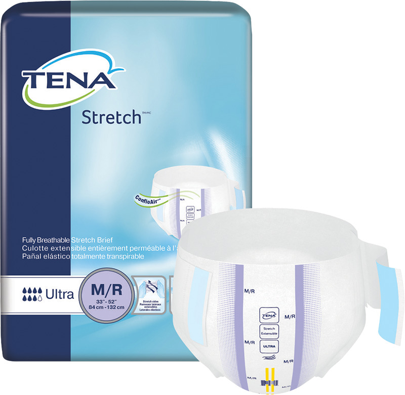 TENA Stretch Ultra Incontinence Brief, Moderate Absorbency, Medium/Regular, 67802 Case of 72