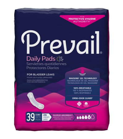Prevail Daily Bladder Control Pads for Women, 13 Inch Length, Heavy Absorbency Case of 156