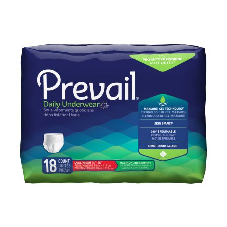 Prevail Adult Pull On Underwear with Tear Away Seams, Small/Medium, Heavy Absorbency Case of 72