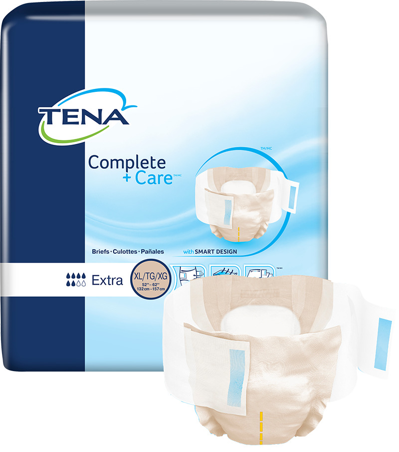TENA Complete +Care Incontinence Brief, Moderate Absorbency, X-Large, 69980, Pack of 24