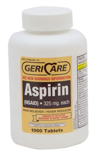 GeriCare 325mg Aspirin Pain Relief Tabs (Bayer Substitute), Case of 12