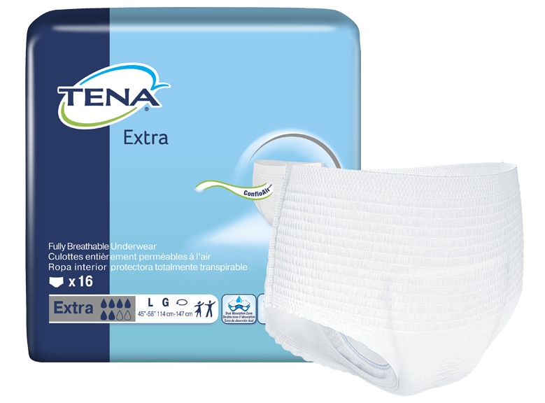 TENA Extra Protective Incontinence Underwear, Moderate Absorbency, Large, 72332, Case of 64