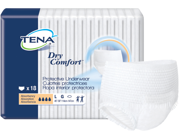 TENA Dry Comfort Protective Incontinence Underwear, Moderate Absorbency, Large, Pack of 18