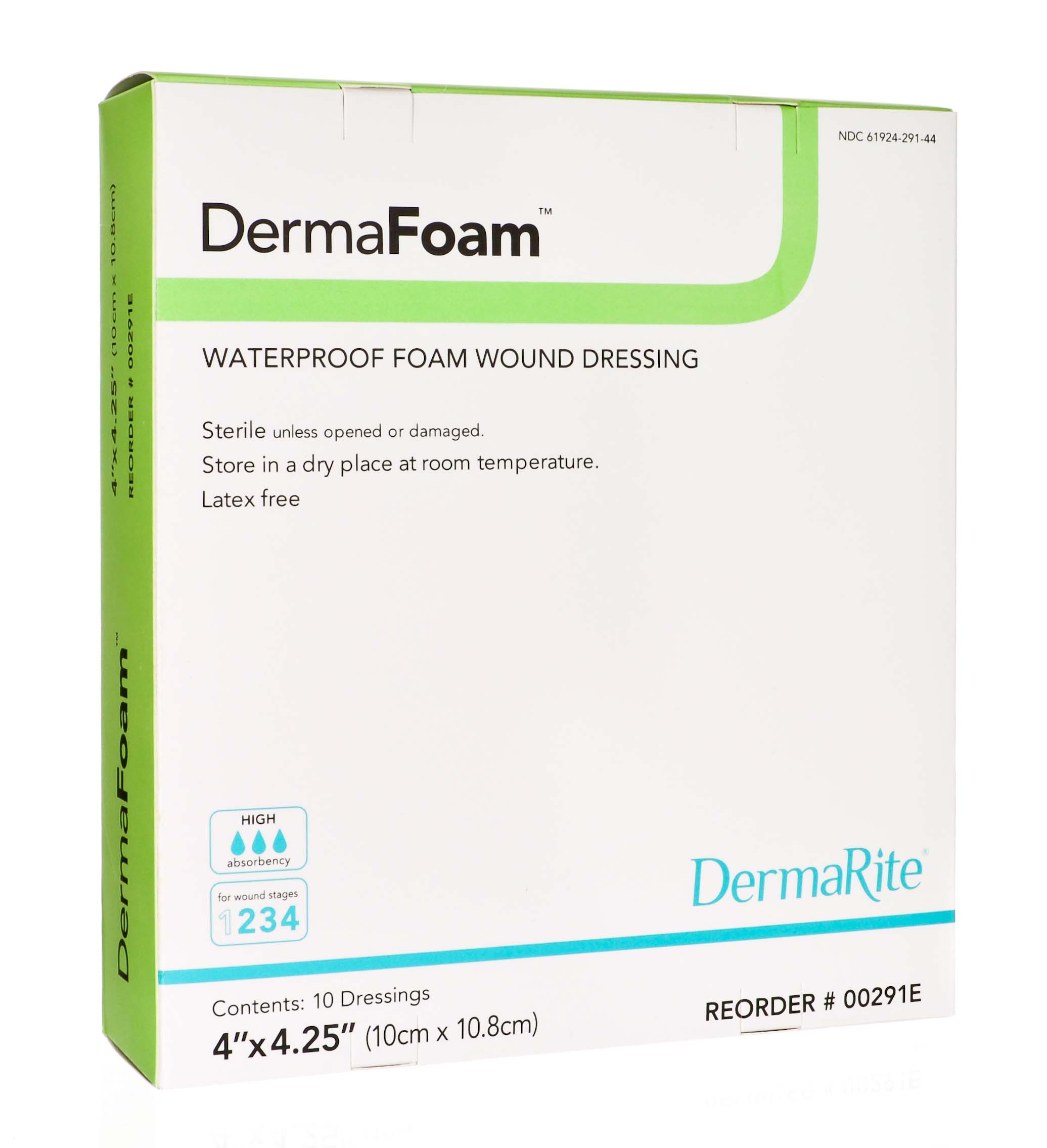 DermaFoam 4x4.25 Inch Non-Adhesive Foam Dressing without Border, Sterile, Box of 10