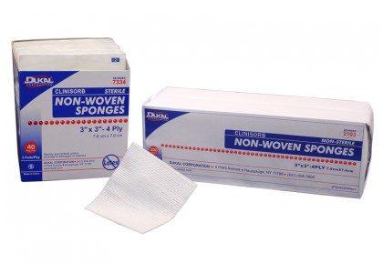 Dukal NonWoven Clinisorb Polyester/Rayon 4-Ply 3" X 3" Square Sponge, Sterile 7334
