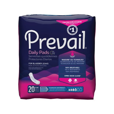 Prevail Daily Bladder Control Pads for Women, Regular Length, Moderate Absorbency